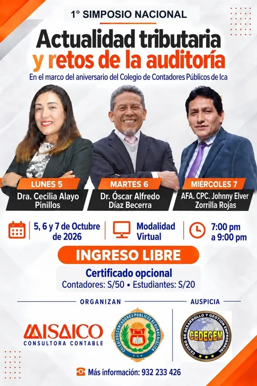 Flyer del 1.er Simposio Nacional: Actualidad tributaria y retos de la auditoría